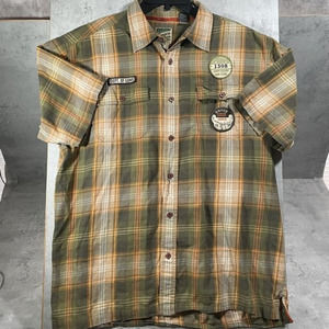 Enyce Patches Shirt Mens Size L Game Wildlife Plaid Hunting Button Short‎ Sleeve